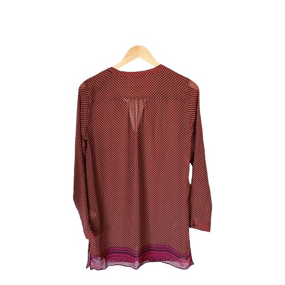 CLAUDIA STRATER Silk Tunic Argyle Diamond Red Blue Long Sleeves V-Neck EU 36 EUC - Picture 3 of 9